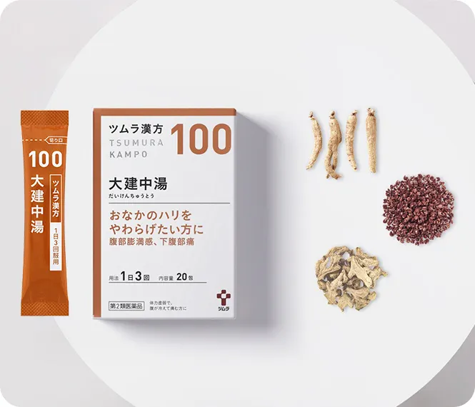 商品パッケージと生薬の写真
